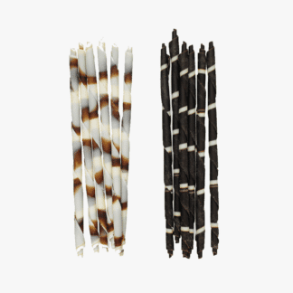 Chocolate Panatella pencils in dark and white chocolate, and in marbled chocolate